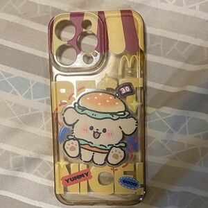 Cute Burger Puppy Clear Phone Case - Yellow & Pink